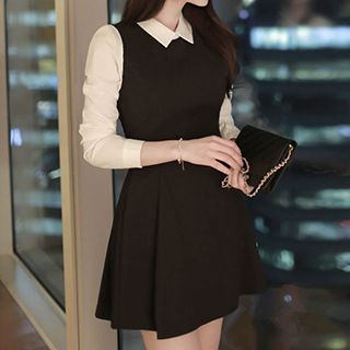 Fashion Street - 3/4-Sleeve Mock Two-Piece Collared Dress | YesStyle