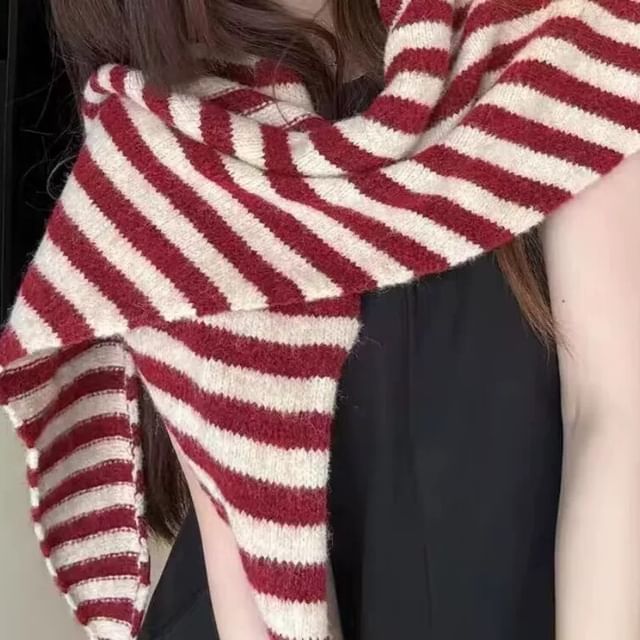 Combon-Striped Knit Scarf
