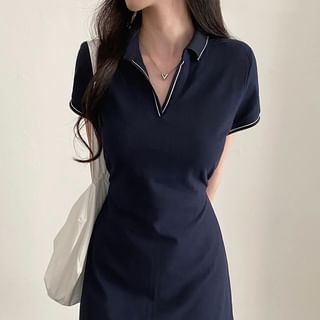 Coris Short-Sleeve Contrast Stitching Polo Dress Sale