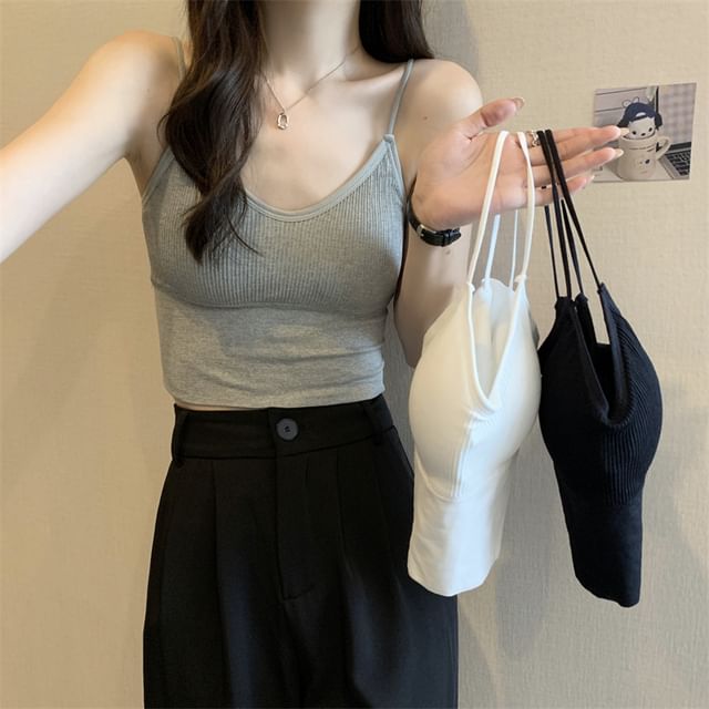 Moon City-Ribbed Padded Crop Cami Top