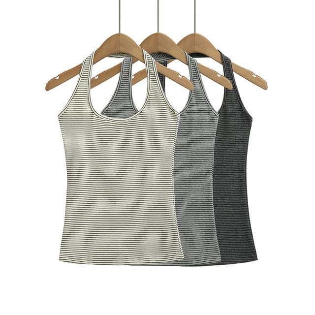 Ulark-Halter-Neck Striped Top