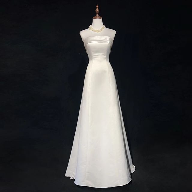 DreesHouse-Strapless Plain A-Line Wedding Gown