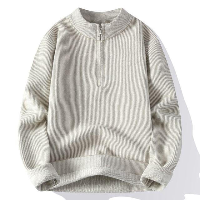 FORSETI-Stand Collar Striped Half-Zip Sweater