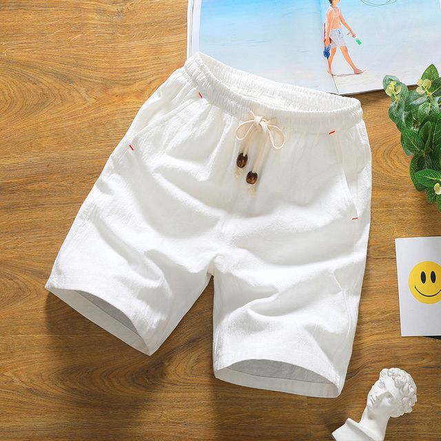 Aozora-Drawstring Waist Linen Shorts
