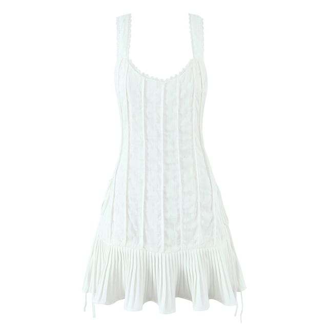 Moon City-Balletcore Sleeveless Plain Panel Accordion Pleated Mini A-Line Dress
