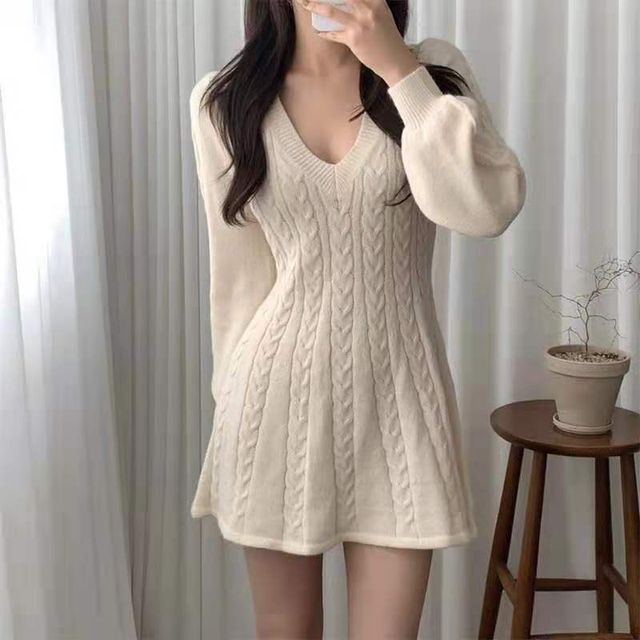 Odestra - Long-Sleeve Cable-Knit Mini A-Line Sweater Dress | YesStyle Odestra - Long-Sleeve Cable-Knit Mini A-Line Sweater Dress | YesStyle