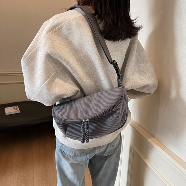 EAVALURE-Plain Corduroy Crossbody Bag