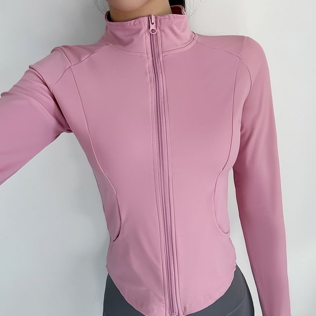 Engiko-Stand Collar Plain Zip Up Sport Jacket