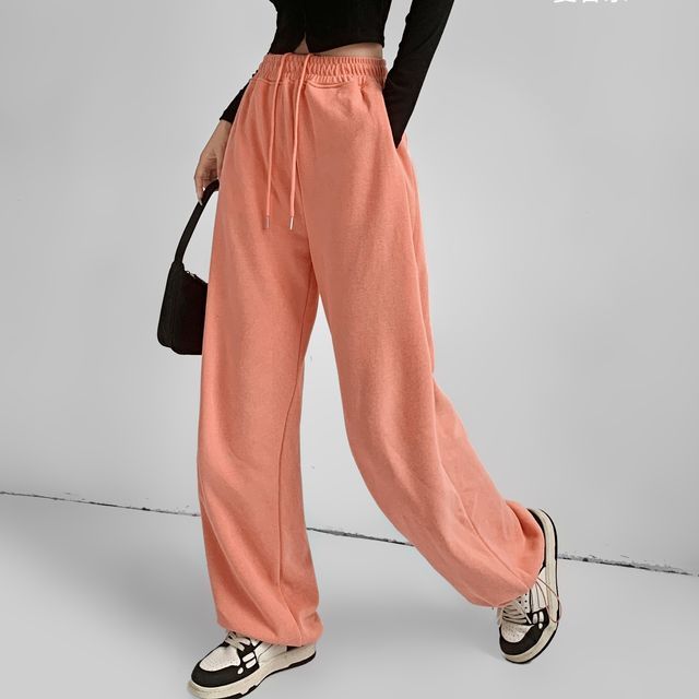 LIVIE-Drawstring Waist Plain Harem Sweatpants Various Designs