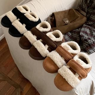Honkizz-Platform Adhesive Strap Two Tone Fleece-Lined Shoes