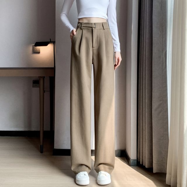 Jaqmine-High Rise Plain Wide Leg Pants