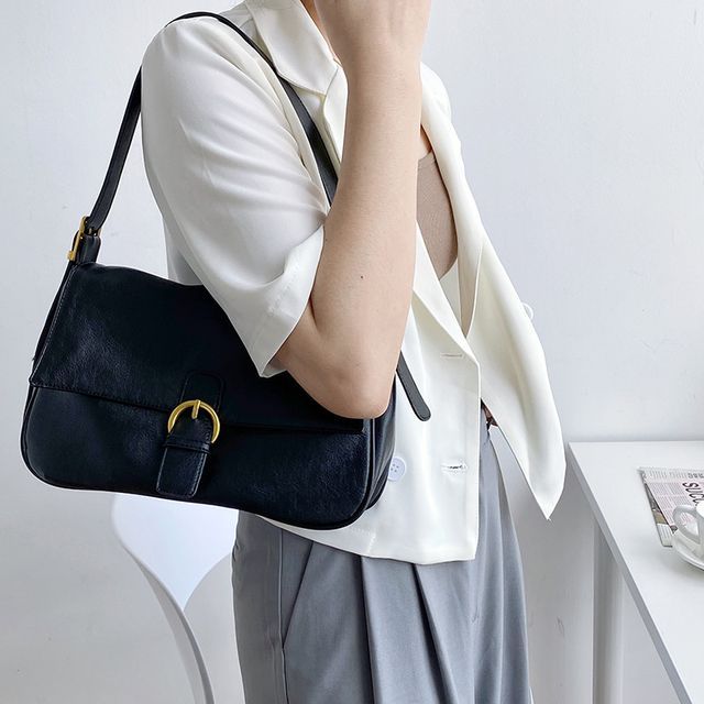 Neztra-Buckled Flap Shoulder Bag