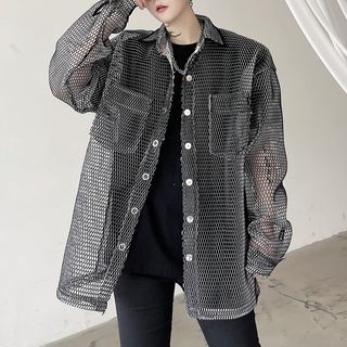 VEAZ - Long-Sleeve Mesh Button-Up Shirt 
