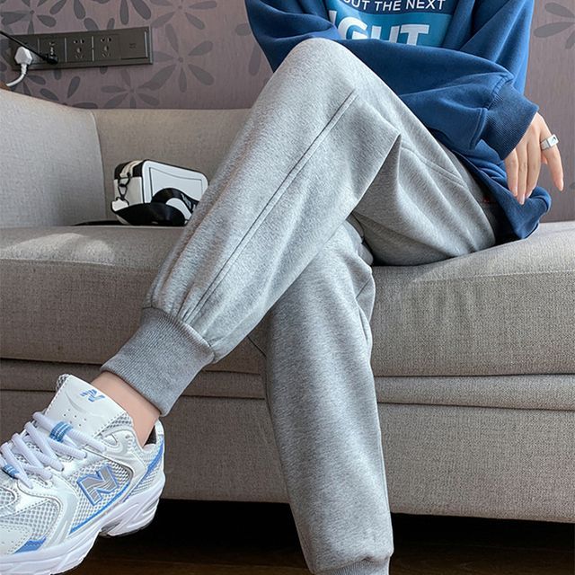 Everose-Elastic Waist Plain Sweatpants