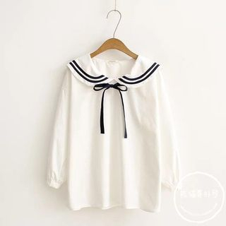 PANDAGO-Tie Neck Chiffon Shirt