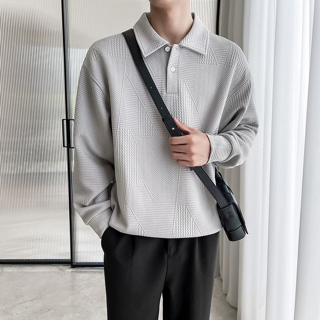Ninine-Plain Embossed Polo Sweatshirt