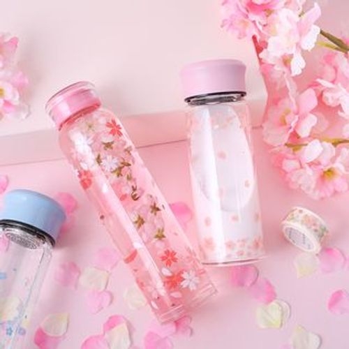 Cherry Blossom Water Bottle, Kawaii Water Bottle Glass