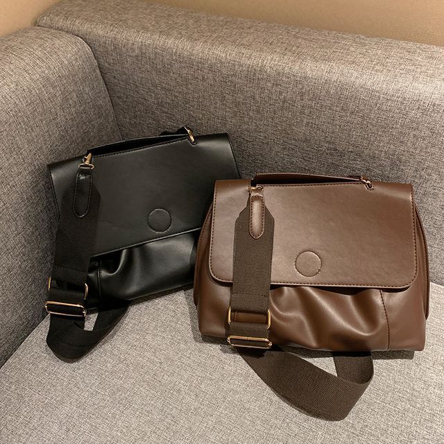 Nautilus Bags Faux Leather Flap Messenger Bag YesStyle