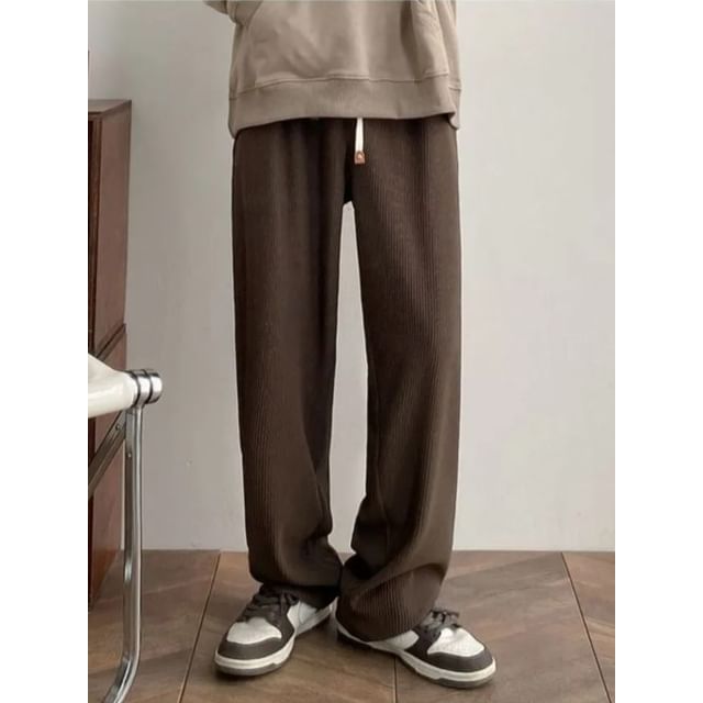 Savenne-Drawstring-Waist Ribbed Straight-Cut Pants
