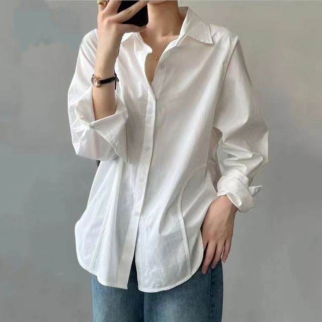 Everose-Long-Sleeve Plain Asymmetrical Shirt