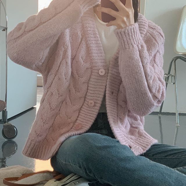 alpaca blend cable knit cardigan