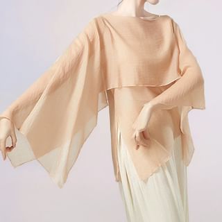 Cossita Flared-Sleeve Plain Asymmetrical Dance Top Sale