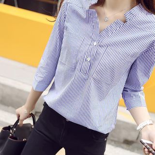 Happo-V-Neck Striped Blouse