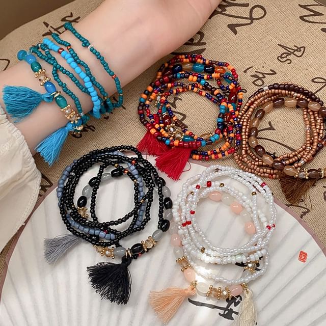 Calafa-Tassel Beaded Bracelet