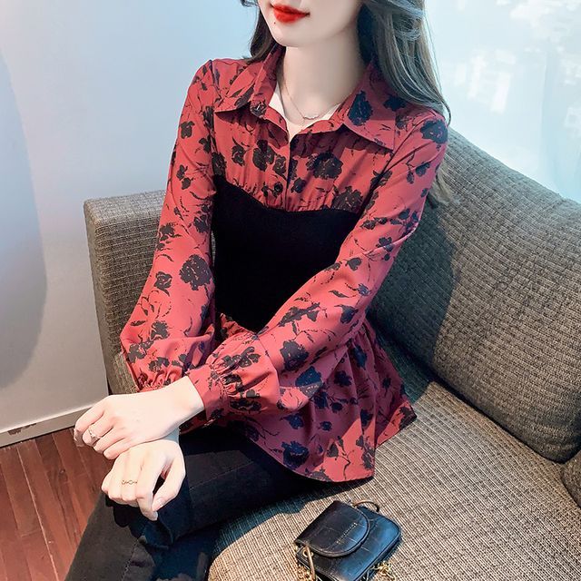 Dragan Pulse-Long-Sleeve Mock Two-Piece Blouse