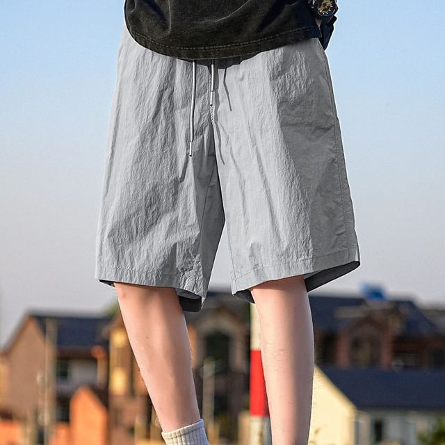 Urtishia-Drawstring Waist Plain Cargo Shorts