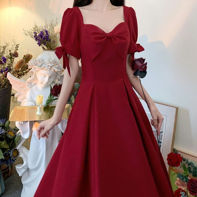 Erlington - Bow Midi A-Line Dress | YesStyle
