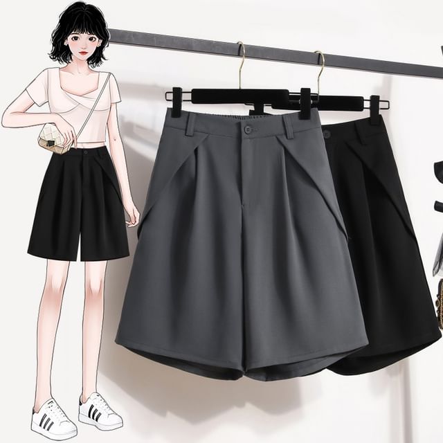 CULLIGEN-High Waist Plain Dress Shorts
