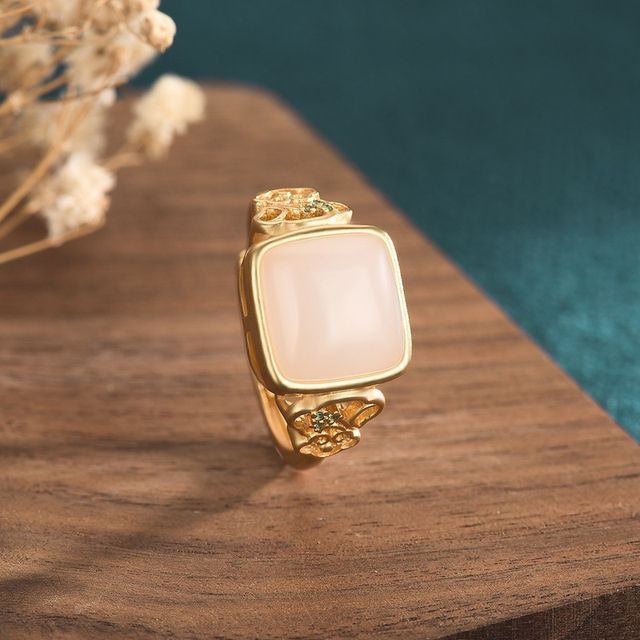 Vaje-Square Faux Gemstone Alloy Open Ring