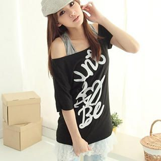 CatWorld-Set Short-Sleeve T-Shirt Lace-Hem Tank Top