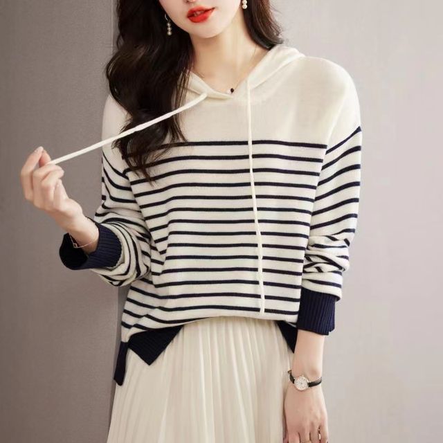 Everose-Striped Hood Sweater
