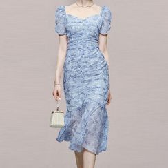 Kevina - Short-Sleeve Floral Print Midi Mermaid Dress