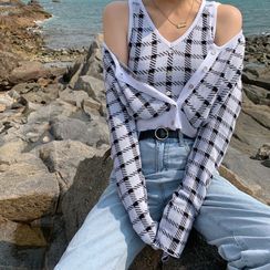 KARLY - Plaid Cardigan / Cropped Tank Top KARLY - Plaid Cardigan / Cropped Tank Top
