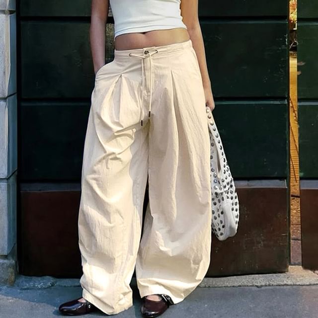 BrickBlack-Low Rise Plain Baggy Pants