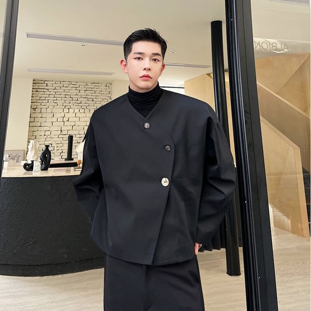 Zentrus-Asymmetrical Button-Up Plain Jacket