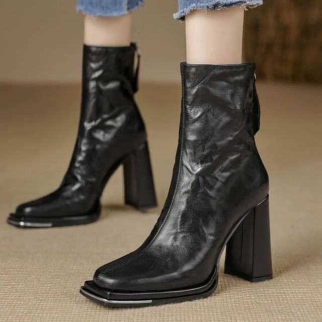 Vindler-Chunky Heel Plain Short Boots