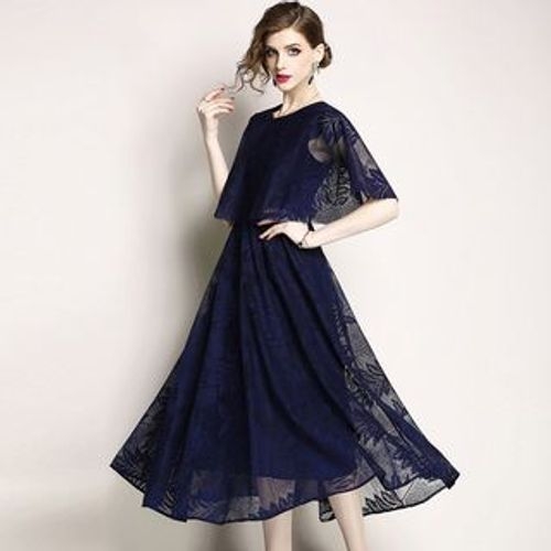 Yonna - Short-Sleeve Lace Midi Prom Dress | YesStyle