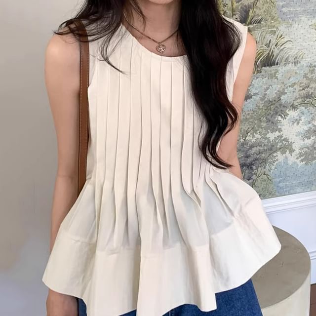 Coris-Sleeveless Plain Peplum Blouse