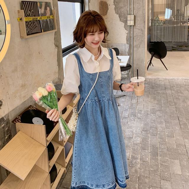 white christmas dresses Denim Blue Two-Piece Modest Dress Set Denim Blue / US 4 main image 1