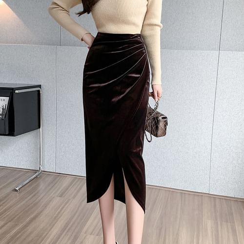 High waisted 2024 velvet pencil skirt