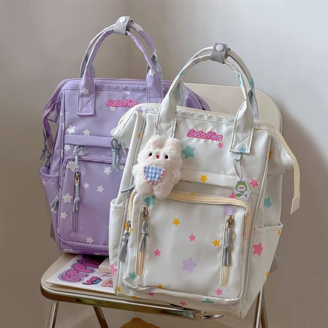 BANGGIRL - Star Print Top Handle Backpack / Charm / Set 