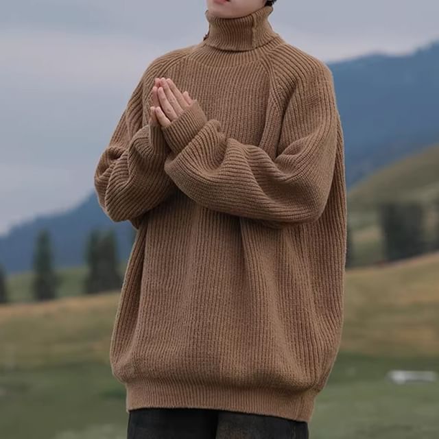 Kimeya-Turtleneck Plain Sweater