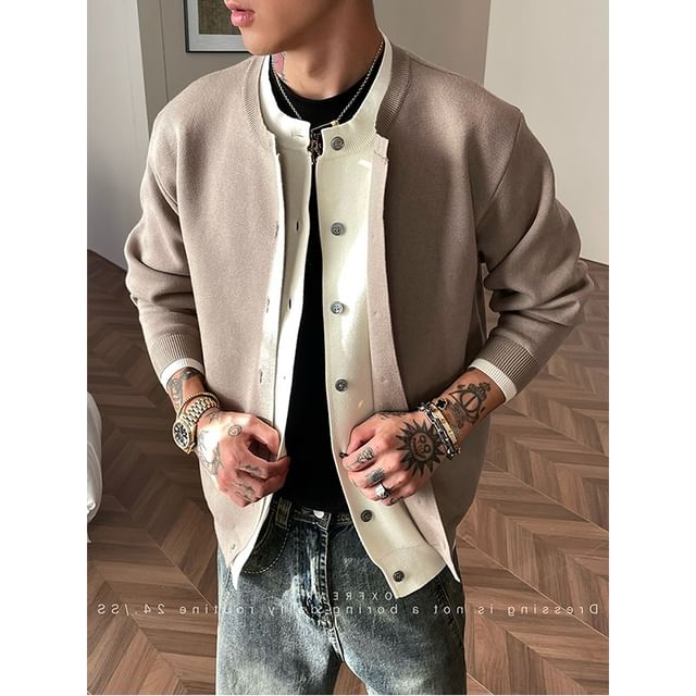 Zentrus-Mock Two-Piece Two-Tone Button-Up Cardigan
