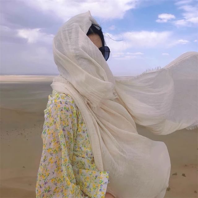 Combon-Plain Fringed Linen Cotton Shawl