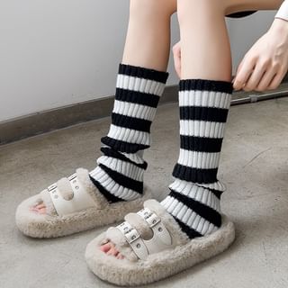Gentiana-Striped Ribbed Knit Leg Warmers