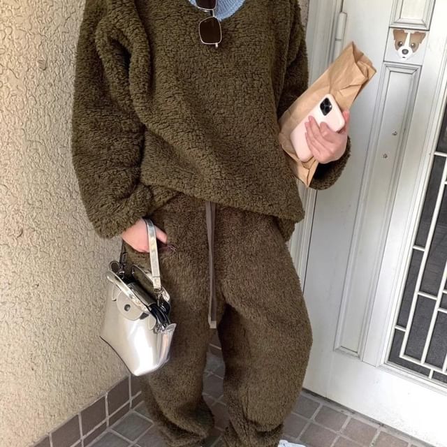 GOUB-Plain Fleece Pajama Set